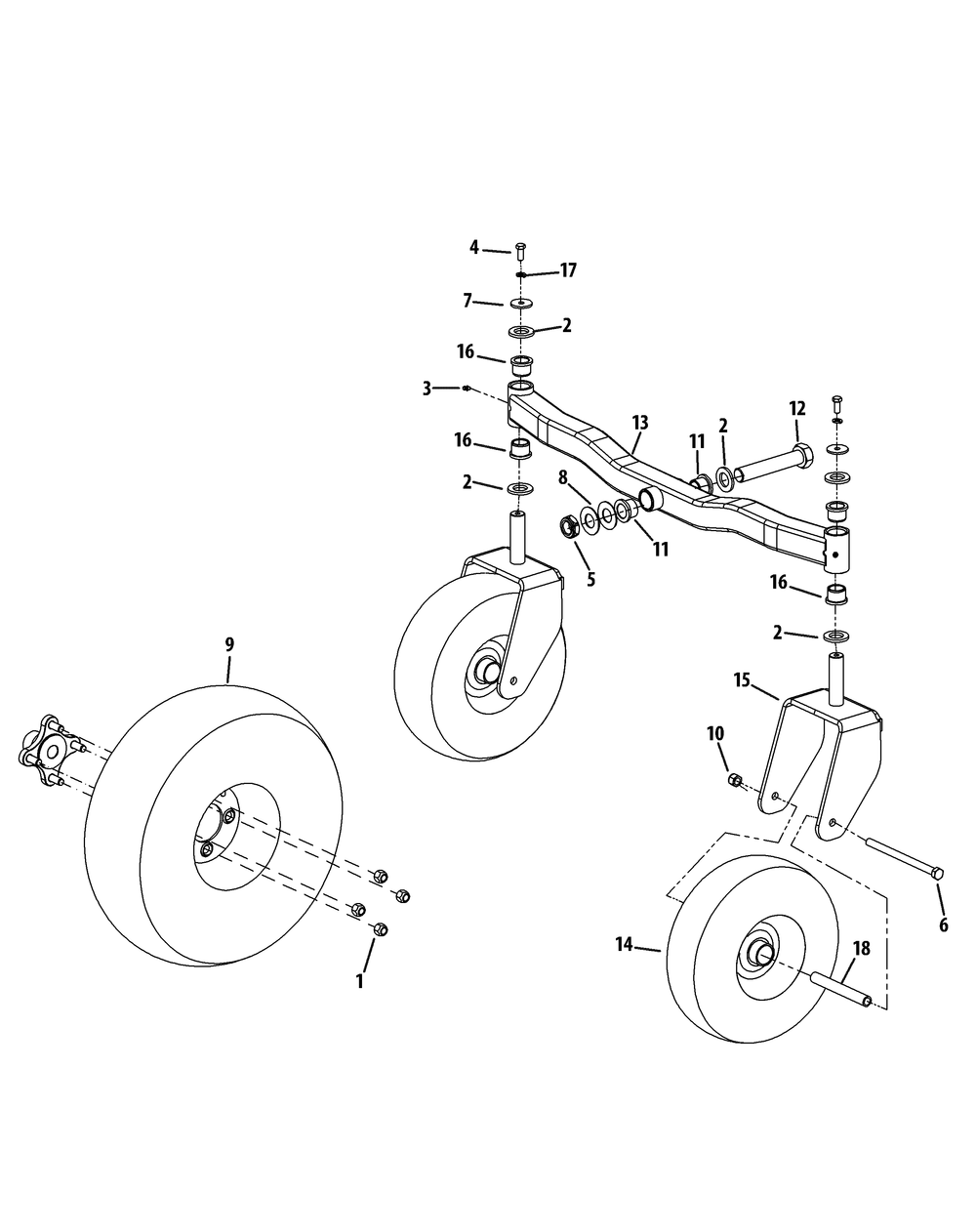 Front Caster And Tire Assembly Diagram and Parts List for Z-FORCE44 17AE3AGF-17AE3AGF010 Cub Cadet Lawn Tractor